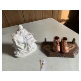 AUSTIN PRODUCTIONS STATUE AND BRASS BABY SHOES,