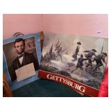 GETTYSBURG SIGN, LINCOLN POSTER, TOTES