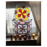 STAIN GLASS PIECES AND SALT AND PEPPER SHAKERS