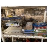 TIERED SHELF, TRASH BAGS, PAPER TOWELS, NEW TABLE