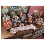 LIGHTED CHRISTMAS VILLAGE HOUSES, FENCING, MINI