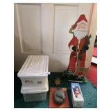 SHOE BOX BINS WITH LIDS, WOODEN SANTA STANDER,
