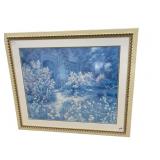 GARDEN SCENE IN WOOD FRAME NO GLASS 33" X 39"