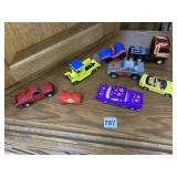 TRUCKS INCLUDING RED PICKUP TRUCK, YELLOW MUSTANG