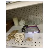 COSTUME JEWELRY, DISH, CANDLE, ETC.