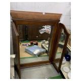 LEATHER TOP MIRROR 42.5" H X 35" W W/ 2-FOLD OUT