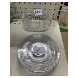 SQUARE DESIGN CANDY DISH AND SIX 5 INCH ETCHED