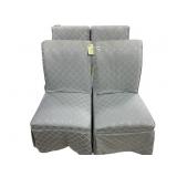 4 CURVE BACK PARSON CHAIRS IVORY UNDERNEATH BLUE