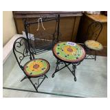 METAL SUNFLOWER CENTER DOLL TABLE TWO CHAIRS AND