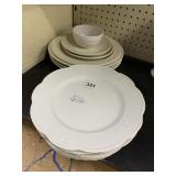 WHITE FRENCH PLATES SET OF 4, 7 OTHER PLATES