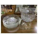 GOLD RIM BOWL, 8 GLASS PLATES