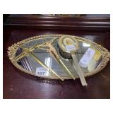 OVAL DRESSER TRAY, TWO CROSSES, BRUSH AND FOLDING