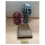WALLET, GLASS SKELETON, HAND HOLDING SKULL