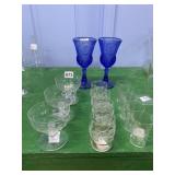 THREE FOOTED ETCHED CRYSTAL CHAMPAGNES, FOR