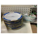 12 LIMOGE PLATES BLUE WITH GOLD ORAL RIM 7 1/2