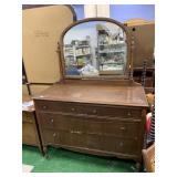 WALNUT DRESSER WITH TILT MIRROR 48" W 4 DOORS
