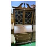 MAHOGANY DROPPED FRONT SECRETARY FRETWORK ON TWO