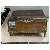 FRENCH JEWELRY BOX VELVET LINED BEVELED SMOKED