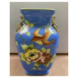 NORITAKE VASE BLUE W/ FLOWER DECORATION 6" H