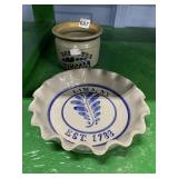 SALT GLAZE PIE PAN AND CROCK BREWSTER, LIMA NY