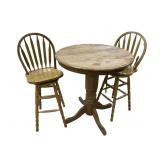 OAK PUP TABLE 40 INCHES HIGH WITH TWO ARROW BASH