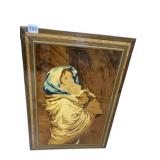 UNUSUAL WOOD FRAME WITH BURLED BORDER WOMAN WITH