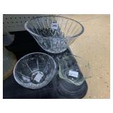 HEAVY OVAL GLASS SERVING BOWL 11 INCHES, AND TWO