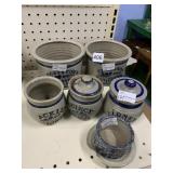 SALT GLAZE POTTERY INCLUDING TWO BALLS ONE WITH