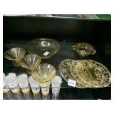 AMBER DEPRESSION THREE PLATES, THREE SHERBERT