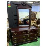 DEEP FINISH 6 DOOR DRESSER WITH MATCHING MIRROR