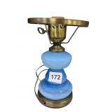 BLUE GLASS CENTER LAMP 9 INCHES HIGH NO SHADE