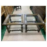 GLASS INSET TOP OAK SIDE TABLES 17" H X 22" W X