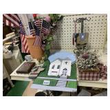 TERRA COTA UTENSIL HOLDER, FLAGS, DRIED FLOWERS