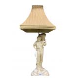 LAMP OF BOY HOLDING BASKET PLASTER 34 INCHES HIGH