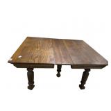 ANTIQUE OAK CARVED COLUMN TABLE DOES EXTEND WITH