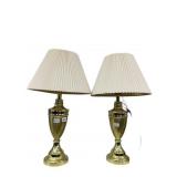 PAIR OF BRASS COLORED FINISH LAMPS W/ PLEATED