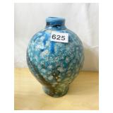 POTTERY VASE BLUE TONES SIGNED BASE