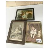 3 FRAMED PRINTS GIRL W/ KITTEN
