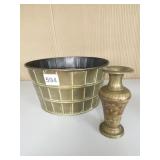 SMALL BRASS VASE AND TIN