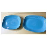TWO FIESTA SQUARE PLATTERS 12" X 9" TURQUOISE -