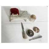 DRESSER BOXES, MANICURE SET, PICTURE BUTTON,