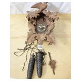 CUCKOO CLOCK GERMAN WOOD CARVED CASE W/ WEIGHTS