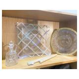 SQ. GLASS PLATE PASTEL COLORS AND GOLD RIM PLATE,