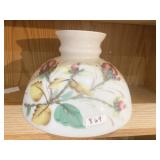 ANTIQUE 9.5" D WHITE GLASS SHADE W/ HAND PAINTED