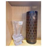 2 VASES ONE BROWN W/ HEARTS ON TOP RIM