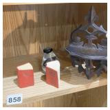 WALL SHELF CARVED WOOD SILVER RIM BOWL GLASS PART