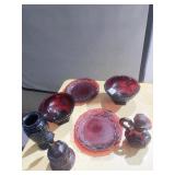 RUBY GLASS INCL. PLATES, BELL, BOWL