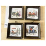 4 FRAMED TILE ANTIQUE CAR