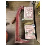 BOTTLE CAP PRESS AND ASSORTED BOTTLE CAPS