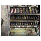MISC TOOLBOX WITH FISHING LURES VINTAGE